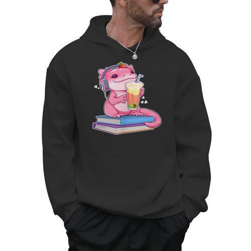Axolotl With Strawberry Matcha And Books Men Hoodie - Bookorys AU