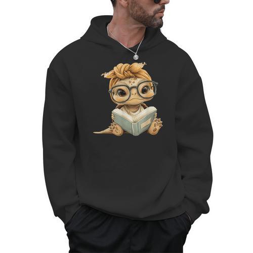 Baby Turtle Open Book Reading Animal Lover Graphic Portrait Men Hoodie - Bookorys DE