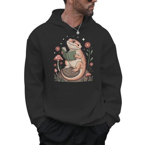 Bearded Dragon Cottagecore Reading Book Men Hoodie - Bookorys AU