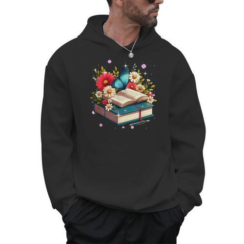 Book Flowers And Butterfly Beautiful Reading Reader Men Hoodie - Bookorys CA