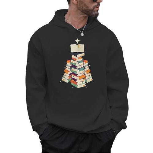 Book Lover Bookworm Librarian Merry Christmas Tree Men Hoodie - Bookorys UK
