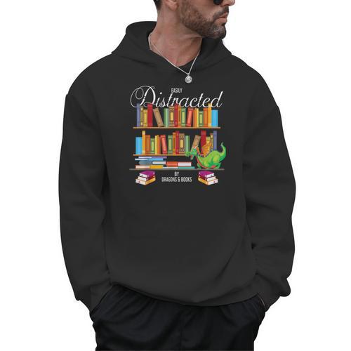 Book Lover Distracted By Books & Dragons Bookworm Men Hoodie - Bookorys AU