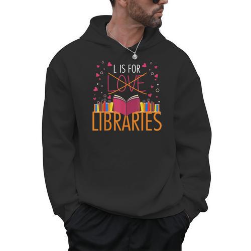 Book Lover L Is For Libraries Librarian Valentines Men Hoodie - Bookorys DE
