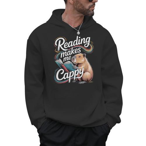 Book Lover Reading Makes Me Cappy Pun Capybara Reading Men Hoodie - Bookorys UK