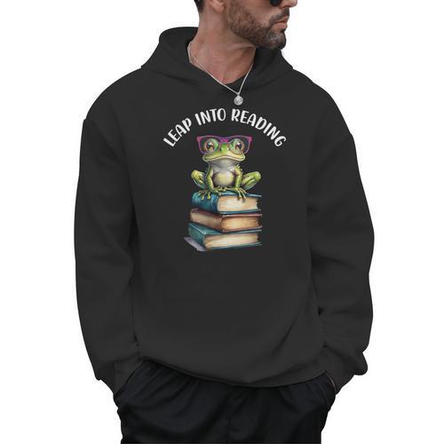 Book Reading Cute Frog Leap Into Reading Men Hoodie - Bookorys