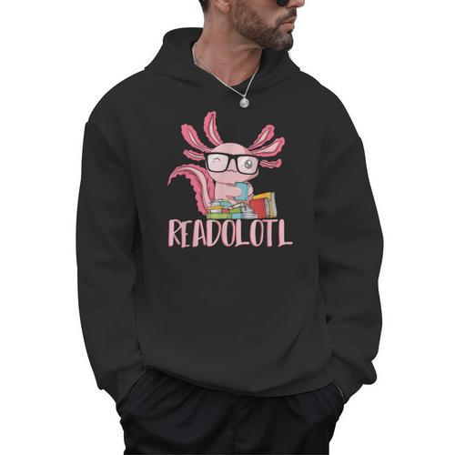 Book Reading Readolotl Amphibian Animal Bookworm Axolotl Men Hoodie - Bookorys