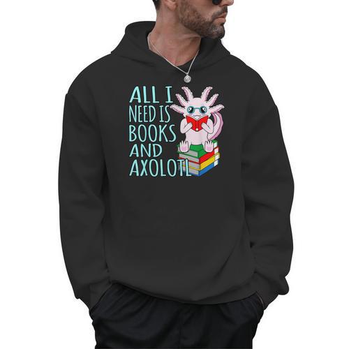 Books And Axolotl Kawaii Animal Axolotls Lover Owner Graphic Men Hoodie - Bookorys