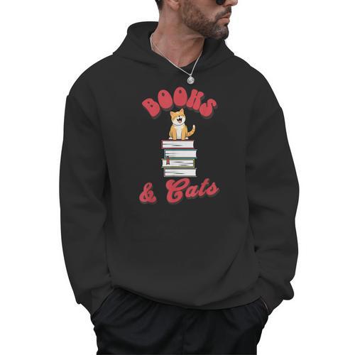 Books And Cats Book Lovers Cat Lovers Teacher Writer Men Hoodie - Bookorys