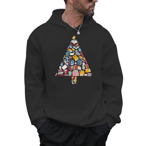 Books Christmas Tree Reading Club Librarian Library Xmas Men Hoodie - Bookorys UK