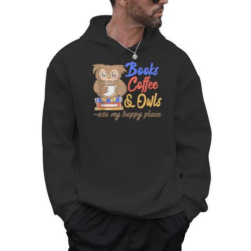 Books Coffee & Owls Are My Happy Place Book Lovers Men Hoodie - Bookorys DE