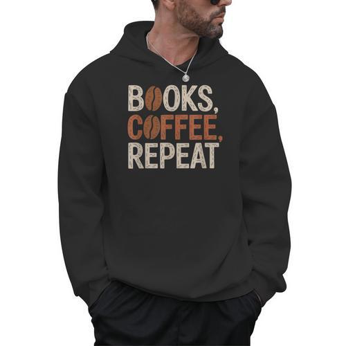 Books Coffee Repeat Librarian Book Lover Men Hoodie - Bookorys