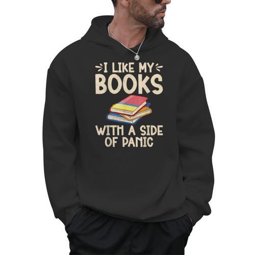 I Like My Books With a Side Of Panic Thriller Men Hoodie - Bookorys UK