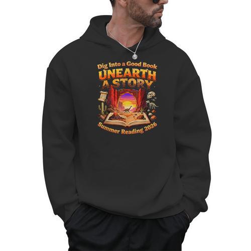 Books Summer Reading 2026 Unearth A Story Dinosaur Men Hoodie - Bookorys DE
