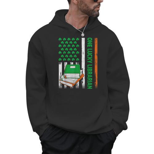 Books US American Flag One Lucky Librarian St Patrick's Day For Women Kids Men Men Hoodie - Bookorys UK
