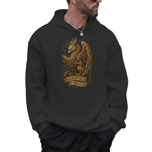 Bookworm & Proud Griffin Reading Book Vintage Fantasy Reader Men Hoodie - Bookorys DE