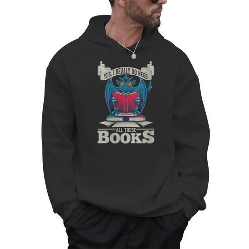 Bookworm Flying Mythical Creature Book Reading Dragon Men Hoodie - Bookorys