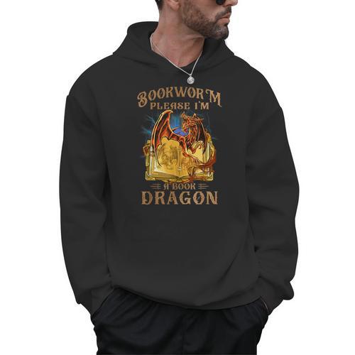 Bookworm Please I'm a Book Dragon Dragon Books Lovers Men Hoodie - Bookorys CA