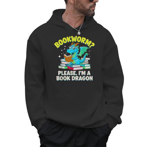Bookworm Please I'm A Book Dragon Cute Nerds Fantasy Reader Men Hoodie - Bookorys