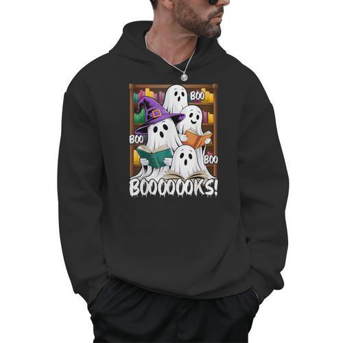 Boooks Ghosts Reading Book Retro Halloween Teacher Librarian Men Hoodie - Bookorys