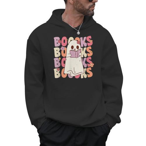 Boooks Halloween Ghost Pun Boo Books Groovy Ghost Men Hoodie - Bookorys
