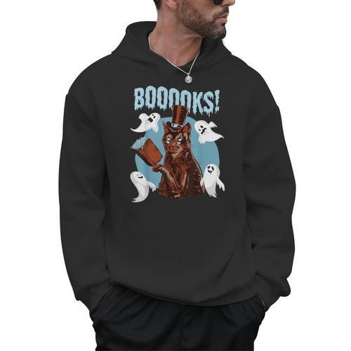 Booooks Cat Reading Book Ghosts Halloween Librarian Teacher For Men Women Kids Men Hoodie - Bookorys AU