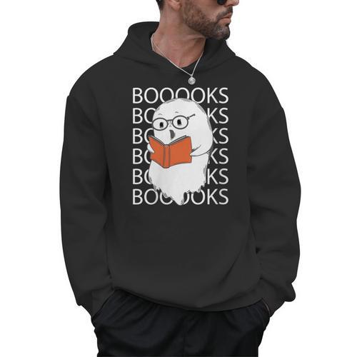Booooks Cute Ghost Reading Books Halloween For Teacher &Kids Men Hoodie - Bookorys