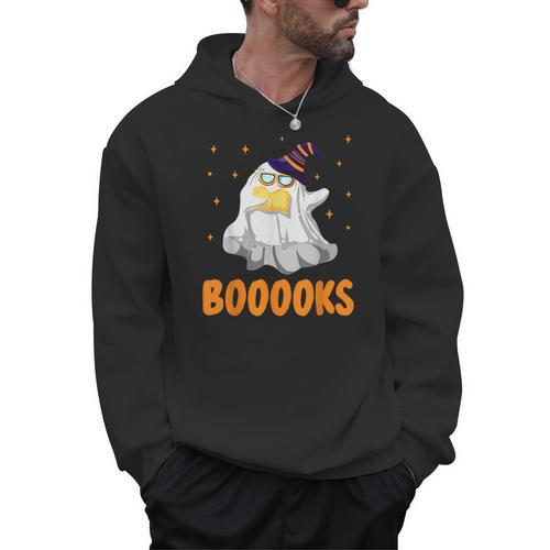 Booooks Funny Halloween Cute Ghost Book Reading Men Hoodie - Bookorys