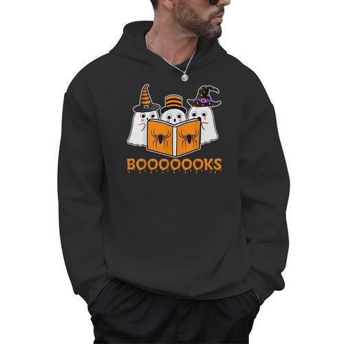Booooks Ghost Boo Read Books Library Teacher Halloween Cute Men Hoodie - Bookorys