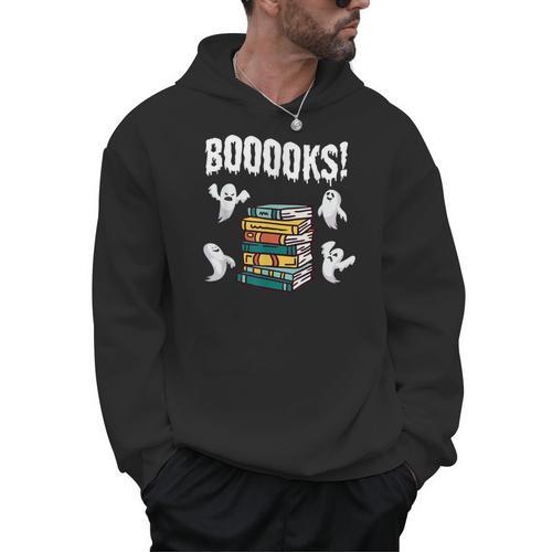 Booooks Ghost Reading Books Halloween Librarian Teacher Men Hoodie - Bookorys