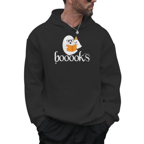 Booooks Halloween Cute Ghost Reading Library Books Men Hoodie - Bookorys