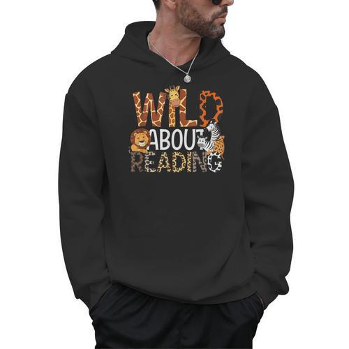 Boys Animal Print Clothes Wild About Reading Cheetah Book Men Hoodie - Bookorys