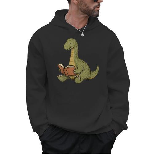 Brachiosaurus Dinosaur Reading Book Nerd Men Hoodie - Bookorys CA