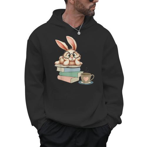 Bunny With Books And Coffee Reading Booknerd Bookish Easter Men Hoodie - Bookorys CA