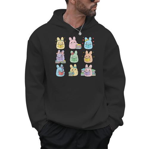 Bunny Reading Books Easter Day Teacher Librarian Book Lover Men Hoodie - Bookorys