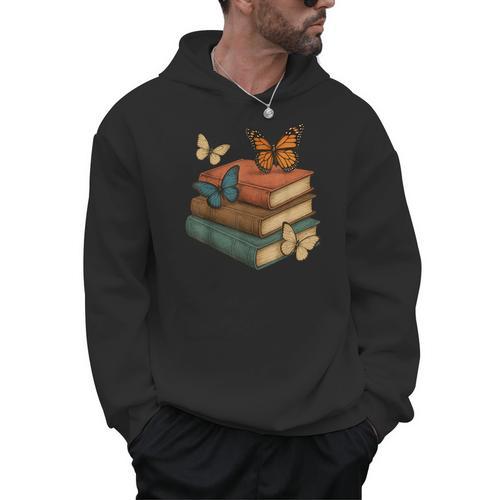 Butterflies And Books Cute Butterfly Men Hoodie - Bookorys