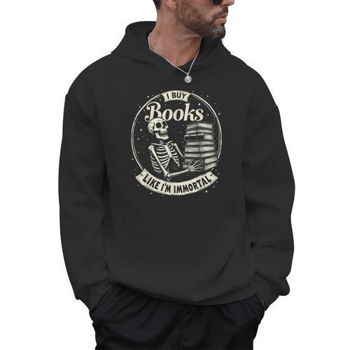 I Buy Books Like I’m Immortal Skeleton Bookworm Gothic Men Hoodie - Bookorys