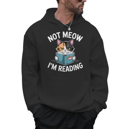 Calico Cat Graphic Not Meow Im Reading Book Lover Men Hoodie - Bookorys CA