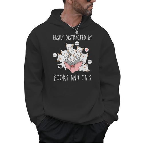 Cat & Book Lover Easily Distracted By Cats And Books For Men Women Kids Men Hoodie - Bookorys AU