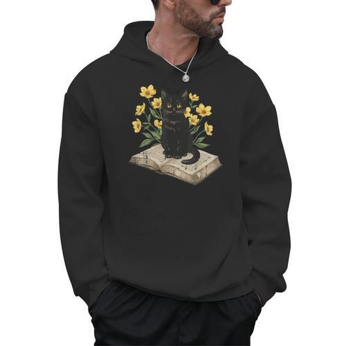 Cat On Book Flowers Cute Kitten Kitty Women Girls Kids Men Hoodie - Bookorys