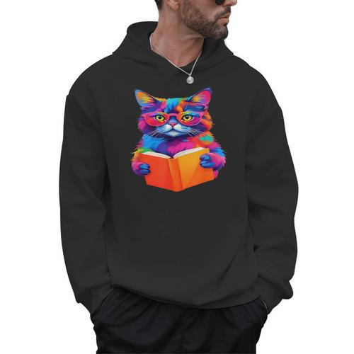 Cat Book Shirt Colorful Cat Reading Book Men Hoodie - Bookorys AU