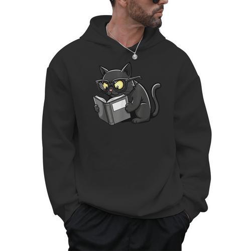 Cat Reading a Book Nerd Kitty Bookworm Men Hoodie - Bookorys AU