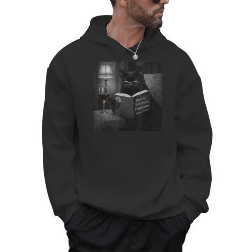 Cat Reading Book Retro Cat Photo Humor Men Hoodie - Bookorys AU