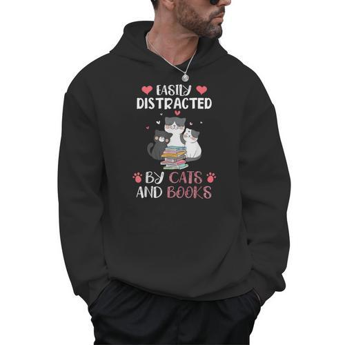 Cat Simply Distracted By Cats And Books Men Hoodie - Bookorys AU
