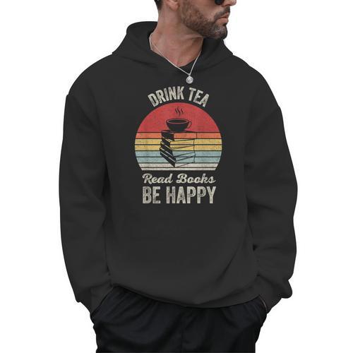 Catch Some Rays Vintage Retro Drink Tea Read Books Be Happy Adult Men Hoodie - Bookorys CA