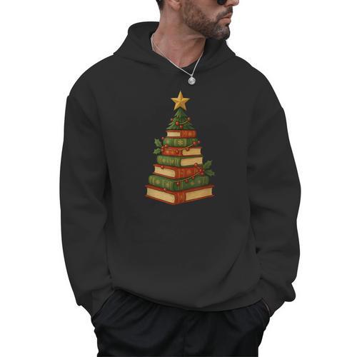 Christmas Book Tree Bookshelf Holiday For Readers Librarians Men Hoodie - Bookorys
