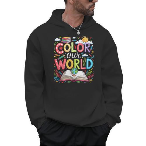 Color Our World Book Reading Program 2026 Summer Reading Men Hoodie - Bookorys UK