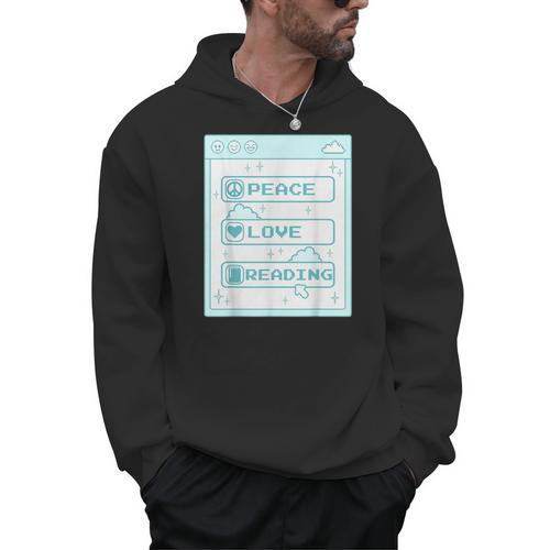 Computer Geek Peace Love Reading Cool Book Lover Bookworm Men Hoodie - Bookorys CA