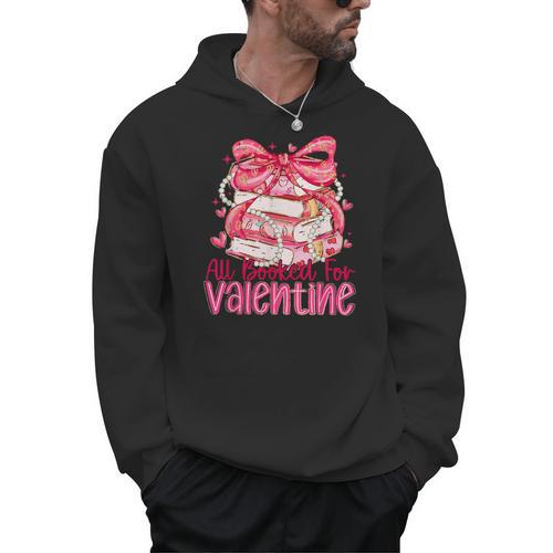 Coquette Bow All Booked For Valentine Book Lover Bookish Men Hoodie - Bookorys