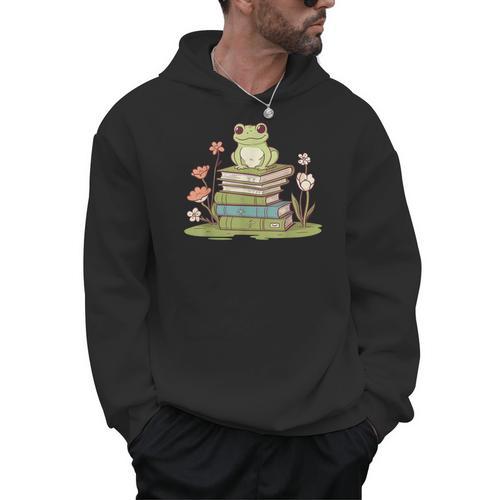 Cottagecore Aesthetics Frog In Flowers On Books Men Hoodie - Bookorys CA