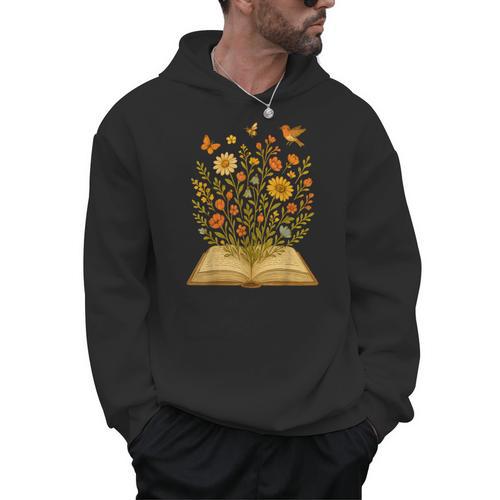 Cottagecore Enchanting Open Vintage Book Wildflowers Bloomin Men Hoodie - Bookorys DE